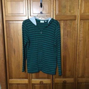 LL Bean Green and Blue Stripped Long Sleeve Hoodie